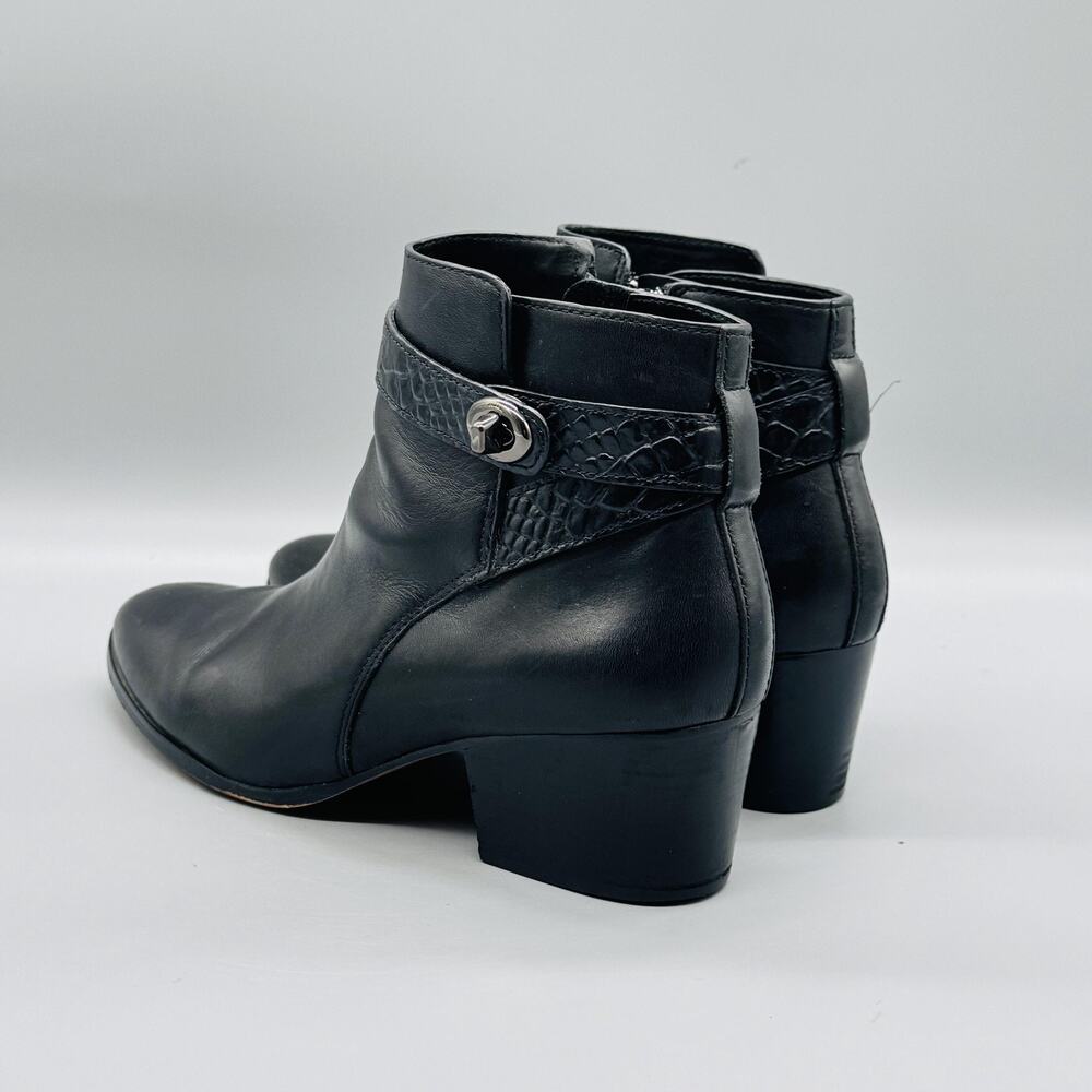 Coach Boots Womens 8.5 Black Leather Patricia Ankle Turnlock Block Heel Booties - Picture 5 of 10